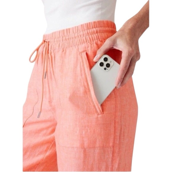 Athleta Retreat Linen Drawstring Waist Joggers Sunset Glow Garden Orange Size 12 - Picture 15 of 16